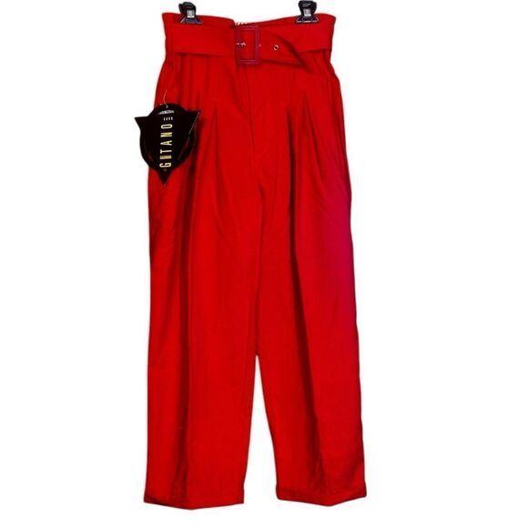 Gitano Vintage High Waisted Front Belted Red Cuffed Pants Size 9/10 NWT 📦 - Picture 1 of 8